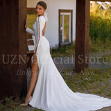 Runhufu White 2023 Mermaid Wedding Dresses Long Sleeve Side Slit Bridal Gowns Boho Beach Backless Wedding Prom Gowns Robes De Mariée
