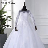 runhufu Novias Long Sleeve White Wedding Dress For Women 2023 New Vintage Ball Bridal Gown Vestido De Mariage Plus Size Real Photo
