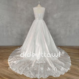 Runhufu Real Picture O-Neck A-Line Appliques Sleeveless Satin Wedding Dress Lace Up Back Court Train Bridal Gown Custom Made