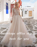 runhufu Boho Lace Appliques Beadings Wedding Dresses One Shoulder Long Sleeves A-Line Wedding Gown Princess Bridal Dress 2023