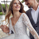 Runhufu Elegant Chiffon Wedding Dresses For Women Illusion Full Sleeves Bridal Gown Sexy Backless A-Line vestidos de novia