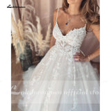 runhufu Vintage Champagne Tulle Wedding Dress 2023 A-Line Lace Appliques V Neck Backless Bridal Gown abito da sposa