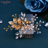 Runhufu HP67 Golden Color Woman Comb Floral Bridal Headwear Wedding Hairpin Party Brides Hair Clips Headdresses Bridesmaid Gift