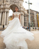 Runhufu O-Neck A-Line Wedding Dresses Short Sleeves Lace Appliques Princess Bridal Gowns Custom Made Robe De Mariée