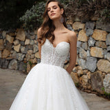 Runhufu 2023 Formal A-Line Wedding Dresses Sweetheart Appliques Princess Bridal Gowns Boho Beach Corset Wedding Gowns Custom Size