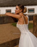 Runhufu Sweetheart Neckline A-Line Wedding Dresses Spaghetti Straps Long Sleeves Beach Bridal Gown Vestido Noiva
