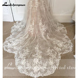 runhufu V Neck Lace Appliques Illusion Court Train Wedding Dress 2023 Boho Mermaid/Trumpet Bridal vestido branco sereia