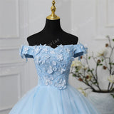 runhufu Novias New Fashion Blue Off Shoulder Quinceanera Dresses Sweet Party Prom Dress Luxury Lace 3D Flowers Ball Gown Vestidos