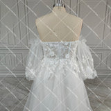 Runhufu Flowers Sweetheart Luxury Wedding Dress Long Puffy Sleeves A Line Custom Made Tulle 3D Lace Romantic Bridal Gowns