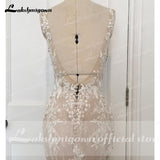 runhufu V Neck Lace Appliques Illusion Court Train Wedding Dress 2023 Boho Mermaid/Trumpet Bridal vestido branco sereia