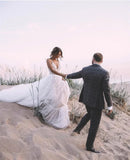 Runhufu V-Neck A-Line Simple Wedding Dresses Spaghetti Straps Lace Appliques Tulle Princess Bridal Gowns Custom Made