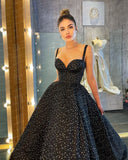 Runhufu Dresses For Women Black Dress Ankle Length Evening Dresses Ruffles Prom Dresses A-line Women's Dress Celebrity Dresses