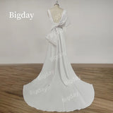 Runhufu Wedding Dress 2024 Detachable Train Bow V-Neck Elegant White Ivory Boho Simple Bridal Gown Sleevesless Vestidos De Novia