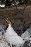 Runhufu Sweetheart Neckline A-Line Wedding Dresses Spaghetti Straps Sleeveless Sweep Train Princess Bridal Gowns