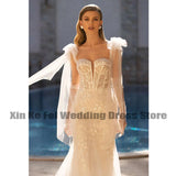 Runhufu Women Sweetheart Wedding Dresses Mermaid Sleeveless Lace Applique Bridal Gowns Bohemian Princess Formal Beach Party Vestido