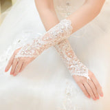 Runhufu New Lace Bride Wedding Gloves High-end Hand Sewn Diamond Finger Wedding Gloves Wedding Accessories Mariage