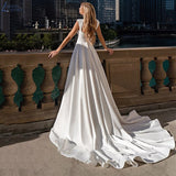 Runhufu Cap Sleeve Slit Wedding Dress For Bride Satin Sweep Train Simple Bridal Party Gown Robe De Mariée Elegant Custom Made