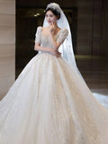 Runhufu Sleeve Beading Wedding Dress 2023 New Luxury Big Train Bride Dresses Tuller Ball Gown Wedding Dresses Vestido De Noiva