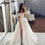 Runhufu Wedding Dress Off The Shoulder Sweetheart Neck Bridal Gowns Side Split Vintage Appliques Country Wedding Gown vestido novia