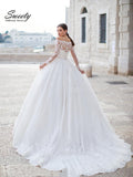 Runhufu wedding dress one shoulder long sleeve applique belt decoration bridal dresses simple retro atmosphere lace big ski