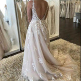 runhufu Line Backless Wedding Dresses V-neck Custom-made Court Train Appliques Sleeveless Robe De Mariée Engagement Plus Size