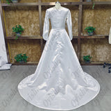 Runhufu Elegant Satin Garden A Line Wedding Dress For Women 2023 Buttons Front Bride Gowns Long Sleeve Simple Vestido De Mariages