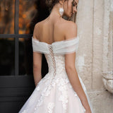 Runhufu Lace Appliqué Ball Gown Backless Lace Up Off The Shoulder Wedding Dress Court Train Robe De Mariée Custom Made For Women