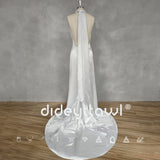 Runhufu Real Picture Simple Halter Sleeveless Satin Mermaid Wedding Dress Open Back Sweep Train Bridal Gown Custom Made