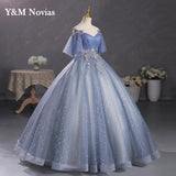 runhufu New Gray Blue Quinceanera Dresses Plus Size Ball Gowns With Sleeves Puffy Dresses For Prom Sweet 16 Dress Vestido De 15anos