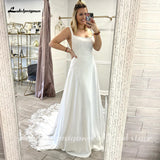 runhufu Women Boho Beach Wedding Dress Crepe Satin Scoop neck 2023 Backless Sexy Bridal Gown Lace A Line Wedding Gown