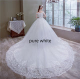 runhufu Off the Shoulder Luxury Lace Egde Embroidery 2023 Wedding Dresses Long Train V Neck Elegant Plus size Vestido De Noiva Bride