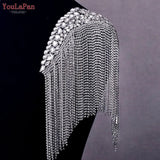 Runhufu SP48 Tassel Shoulder Patches for Wedding Dress Epaulet Woman Clothing Accessories Handmade Rhinestone Patches Jewelry