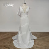 Runhufu Wedding Dress 2024 Detachable Train Bow V-Neck Elegant White Ivory Boho Simple Bridal Gown Sleevesless Vestidos De Novia