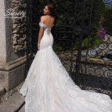 Runhufu Wedding Dress Elegant Embroidered Lace On Net With Slim-line Off The Shoulder Sleeveless Bride Lace Up Robe De Mariee