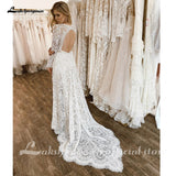 runhufu Lace Long Sleeve Wedding Dresses A Line 2023 Robes Sexy Bridal Receipt Beach Boho Wedding Gowns backless