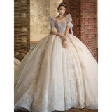 Runhufu Wedding Dress 2023 New Short Sleeve Embroidered Tulle Ball Gown Wedding Gowns Shinny Princess