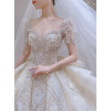 runhufu Vintage Shiny Wedding Dress 2023 New Long Train Bride Dress Big Beading Ball Gown Wedding Dresses Plus Size