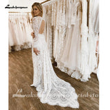 runhufu Lace Long Sleeve Wedding Dresses A Line 2023 Robes Sexy Bridal Receipt Beach Boho Wedding Gowns backless