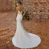Runhufu Mermaid Wedding Dress Women Open Back Lace White Sweetheart Spaghetti Straps Bridal Gowns Sweep Train Vestidos De Novia