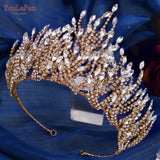 Runhufu HP374 Golden Wedding Crown Crystal Bridal Tiara Women Headband Bride Hair Accessories Pageant Headdress Luxury Headwear