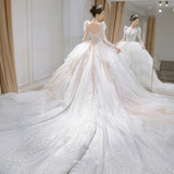 runhufu Beading Wedding Dress Sexy See Through Deep V Neck Bride Dress 2023 New Long Sleeve Winter Wedding Gowns Robe De Mariee