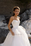 Runhufu Sweetheart Neckline A-Line Wedding Dresses Spaghetti Straps Sleeveless Sweep Train Princess Bridal Gowns