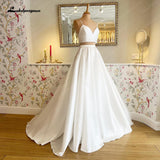 runhufu Pieces Civil Bridal Dress Satin Backless Wedding Gowns 2023 Vintage Spaghetti Straps Wedding Dresses Vestido Boda