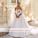Runhufu Romantic Wedding Dresses For Women Classic Boat Neck Bridal Gowns Off Shoulder Robe Appliques Vestidos De Novia