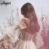 Runhufu Pink Boho Wedding Dress Detachable Puff Sleeve Bridal Dresses Sparky Pleat Side Split Wedding Gowns Beach Sweetheart vesti
