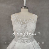 Runhufu Real Picture O-Neck A-Line Appliques Sleeveless Satin Wedding Dress Lace Up Back Court Train Bridal Gown Custom Made