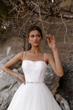 Runhufu Sweetheart Neckline A-Line Wedding Dresses Spaghetti Straps Sleeveless Sweep Train Princess Bridal Gowns