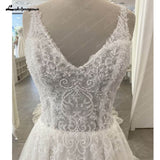 runhufu Boho Wedding Dress V Neck Lace Beaded 2023 Robe Femme Sexy Bridal A Line Tulle Wedding Gowns for Women Court Train