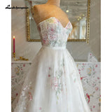 runhufu Off Shoulder Princess Sweetheart Print Flower Wedding Dress with Detachable Long Puff Sleeve Wedding Party Dress