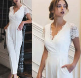 Runhufu Applique Jumpsuits for Women 2023 V Neck Elegant Ivory Pants for Weddings RobeDe Mariee vestidos de novia vestidosde novia